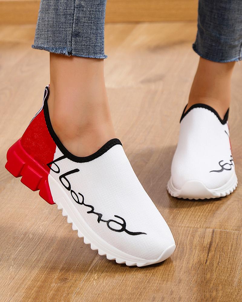 

Colorblock Letter Print Slip On Sneakers, Red