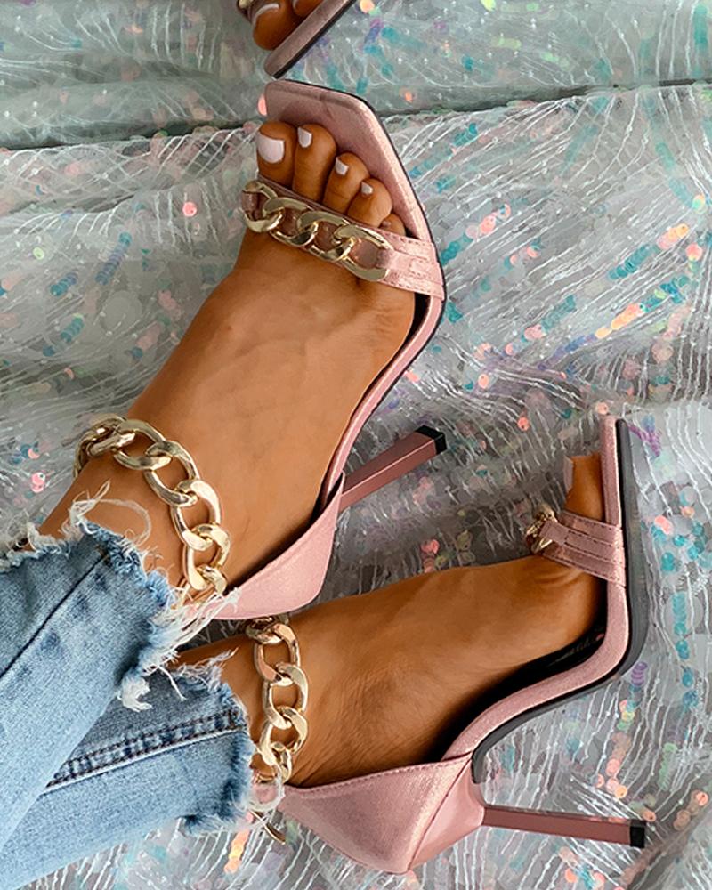 

Plain / Snakeskin Print Chain Decor Stiletto Heels, Pink