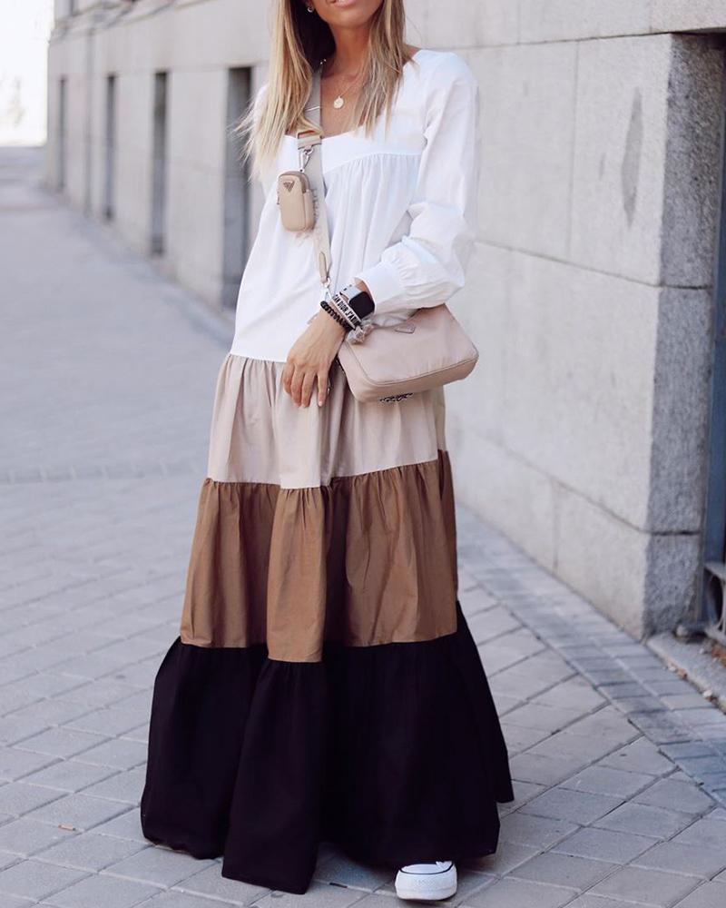 

Colorblock Long Sleeve Maxi Dress, White