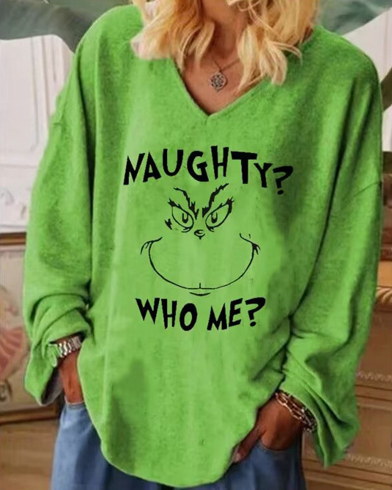 

Plus Size Grinch Stole Christmas Print Long Sleeve Top, Green