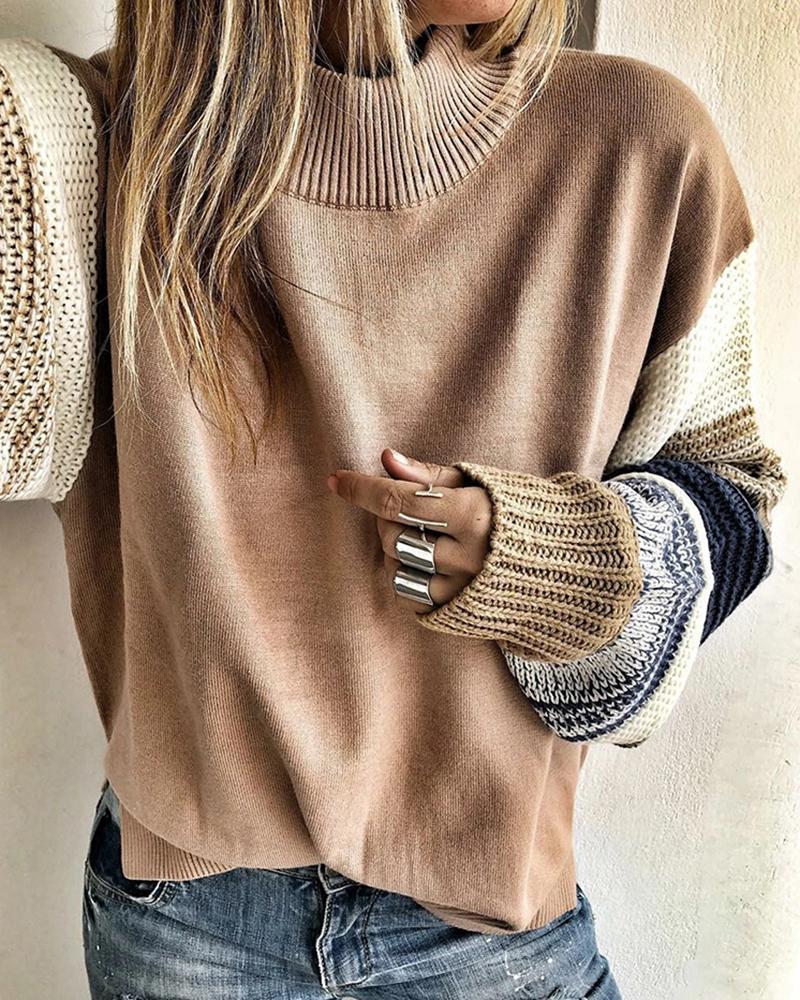 

Colorblock Patchwork Design Casual Sweater, Apricot