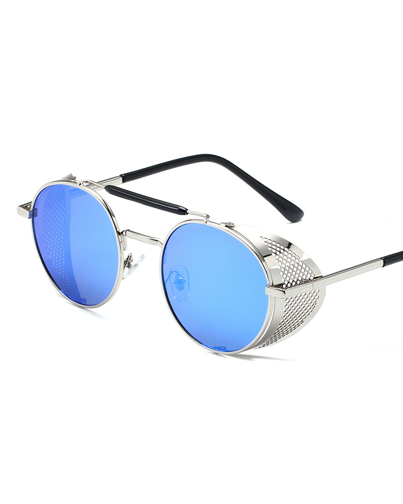 

1Pair Round Metal Frame Tinted Punk Fashion Sunglasses, Blue