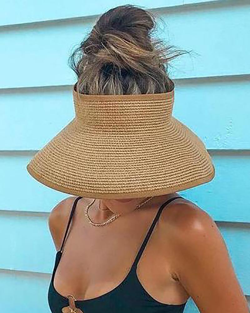 

Wide Brim Sun Visor Braided Straw Hat, Khaki