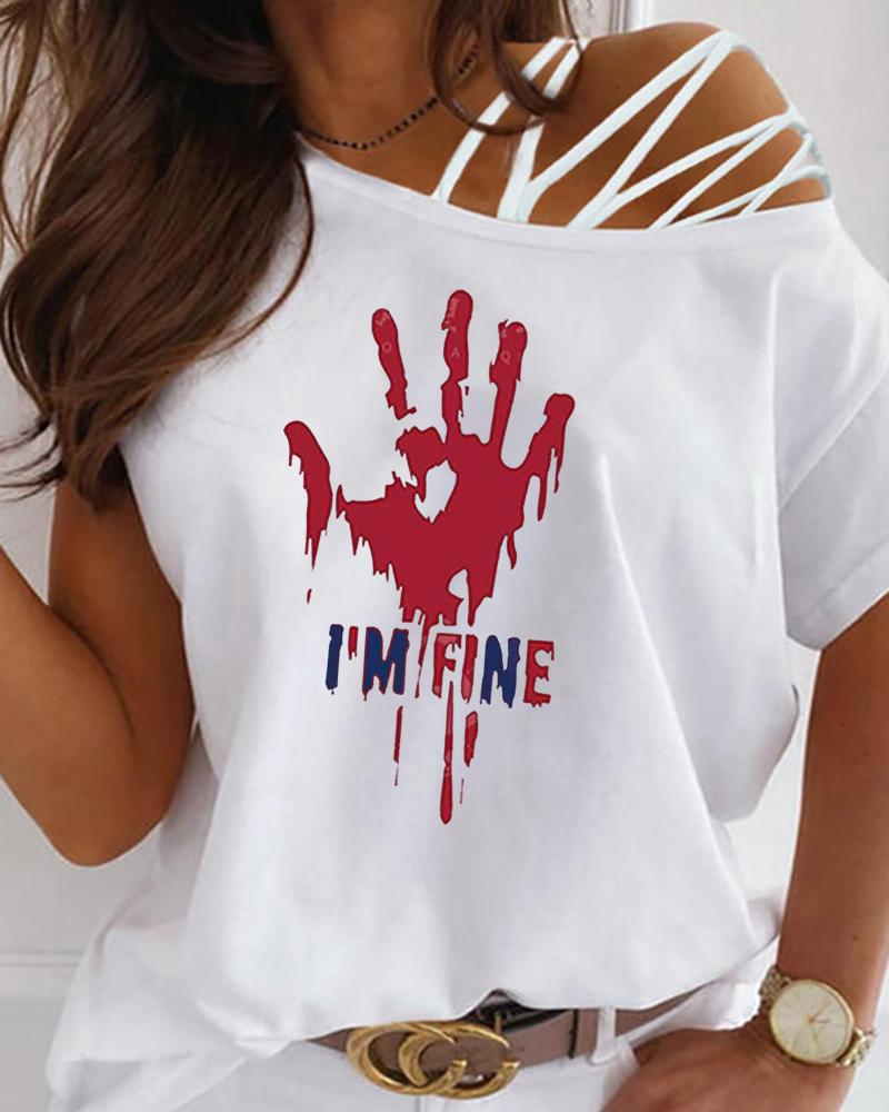

Halloween Graphic Print Cold Shoulder Top, White