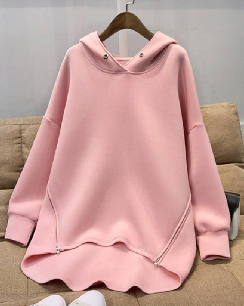 Sudadera con capucha de manga larga con diseño de cremallera