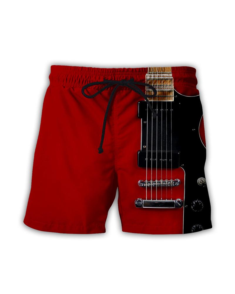 

3D Guitar Printing Loose Drawstring Shorts, Multicolor