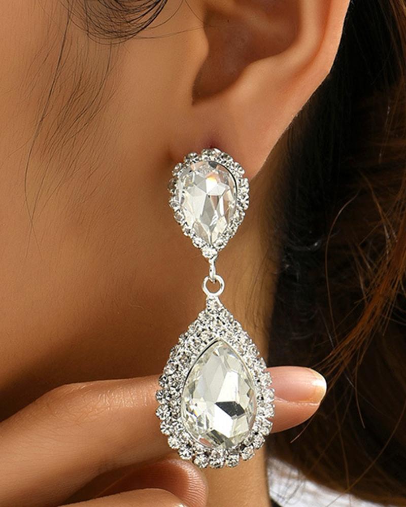 

1Pair Rhinestone Decor Waterdrop Earrings, White