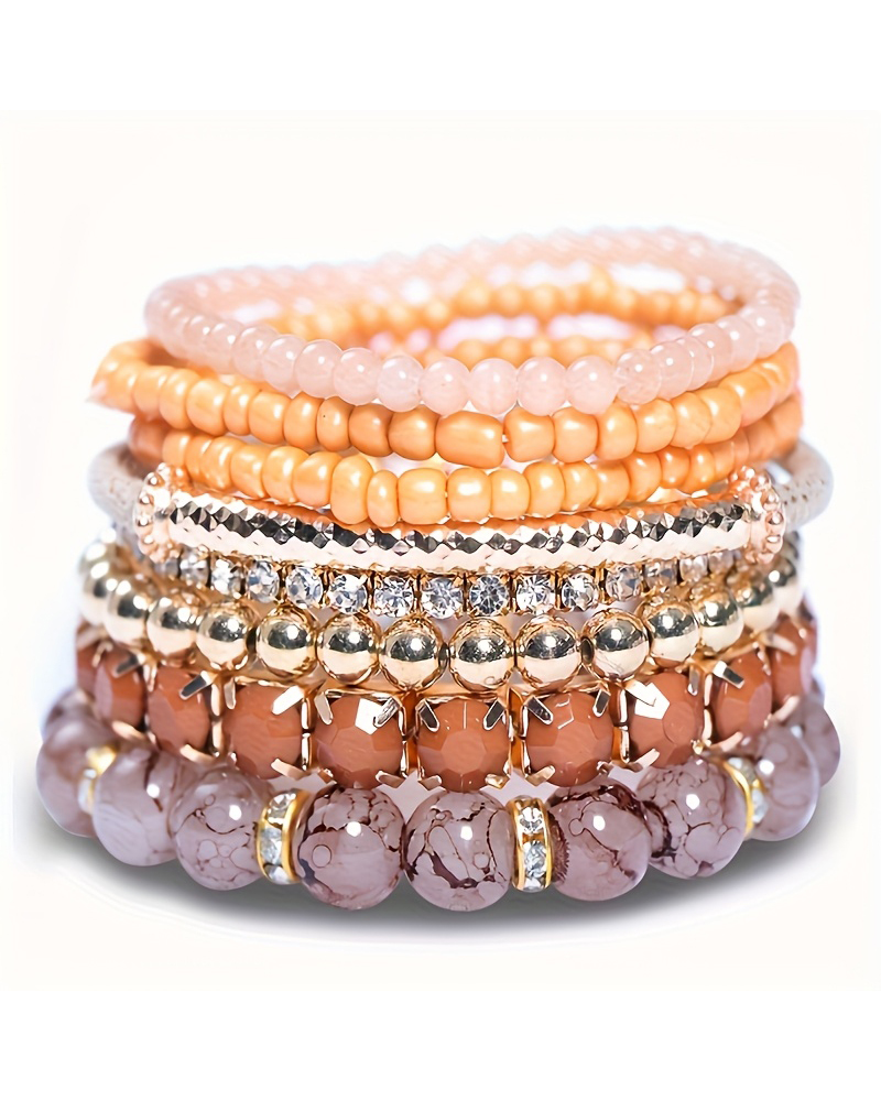 

1pcs Bohemian Beaded Trendy Multi-layer Bracelet, Pink