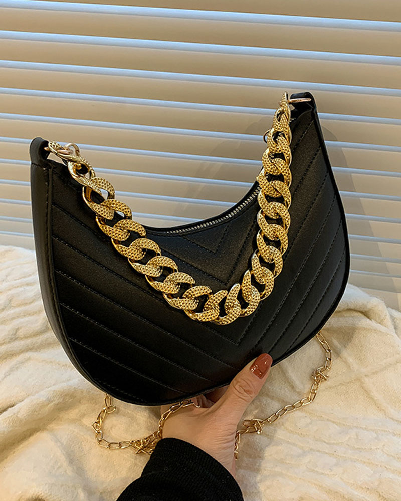 

Chain Strap Baguette Bag With Shoulder, Black