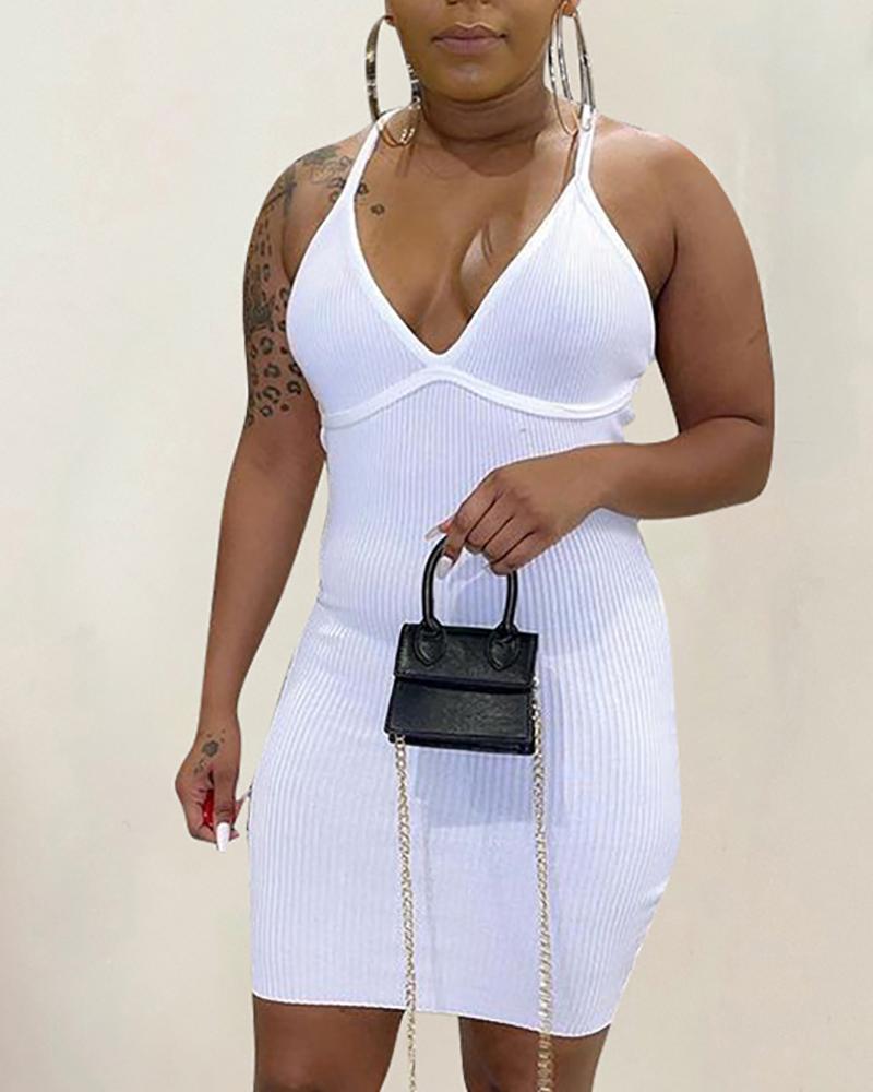 

Spaghetti Strap V neck Corset Bodycon Dress, White