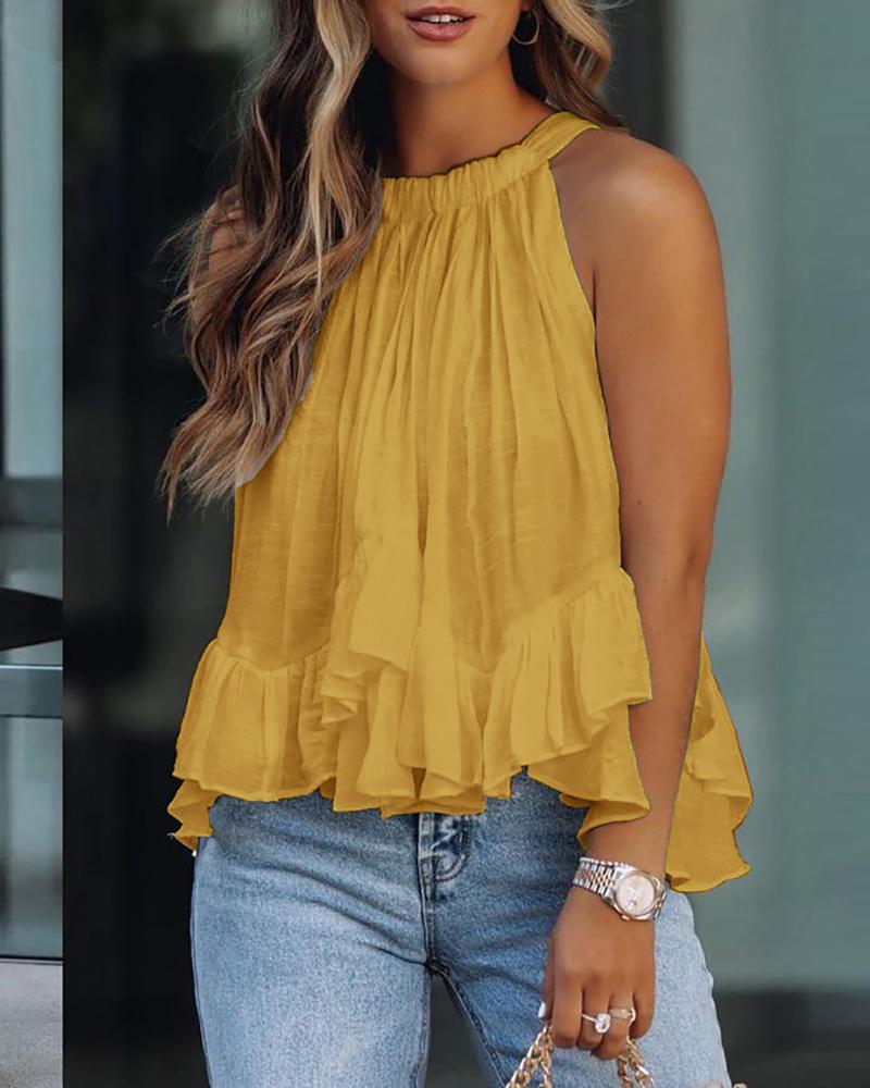 

Halter Ruched Ruffles Casual Top, Dark yellow