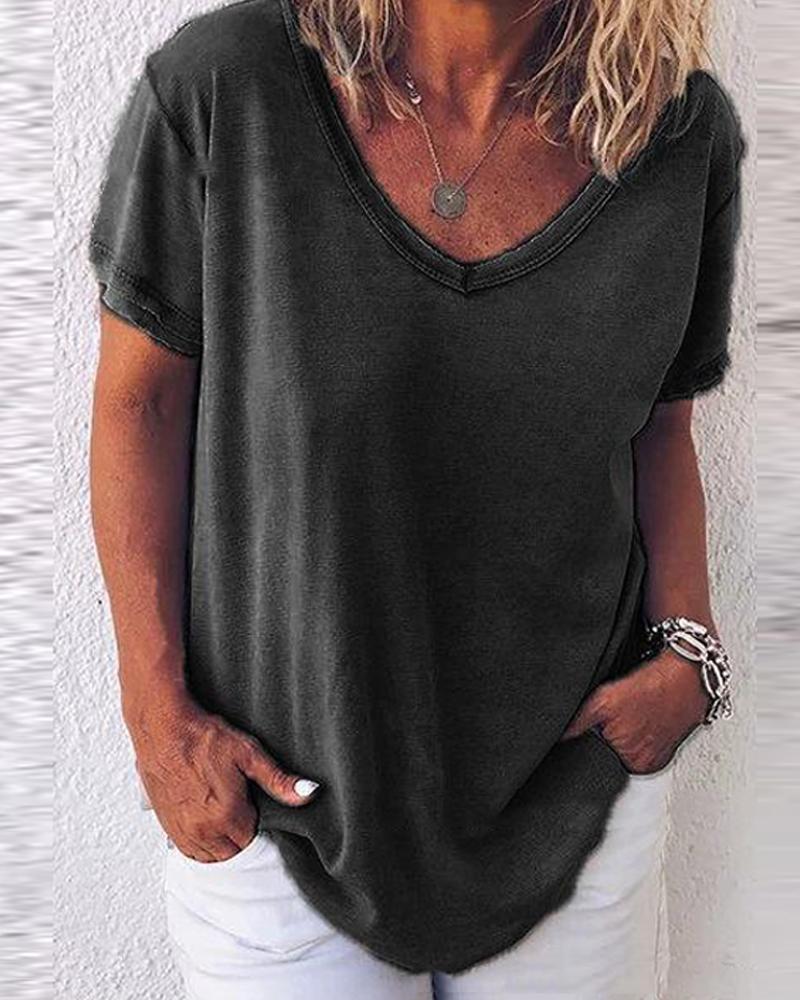 

V Neck Loose Fit T-Shirt, Black