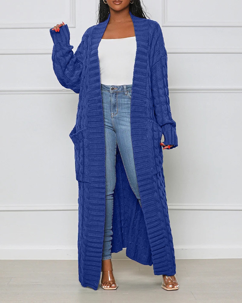 

Open Front Cable Knit Longline Cardigan, Blue