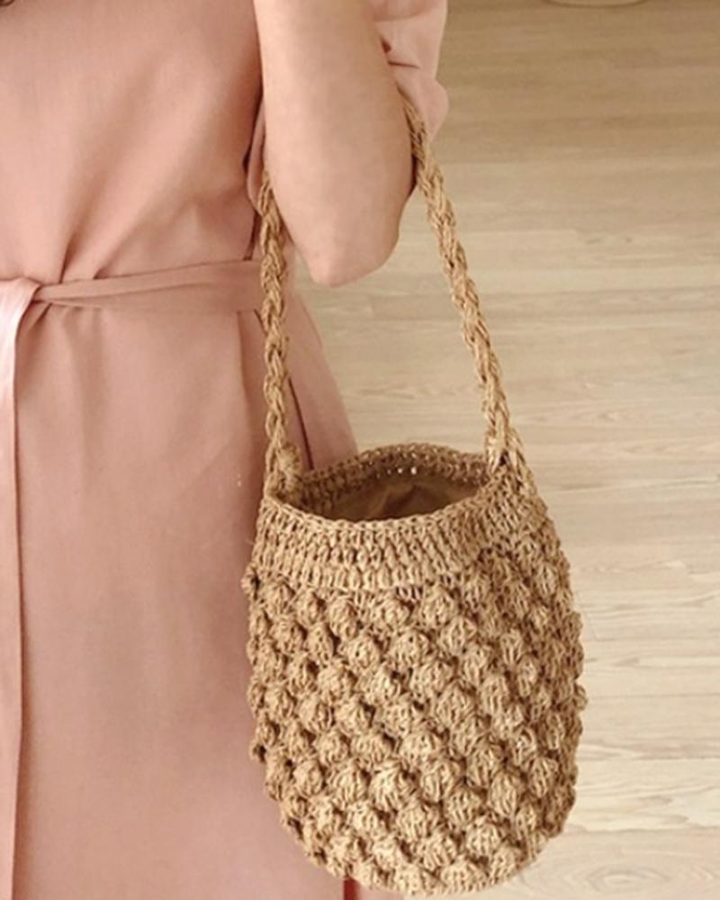 

Top Handle Crochet Bucket Bag, Khaki