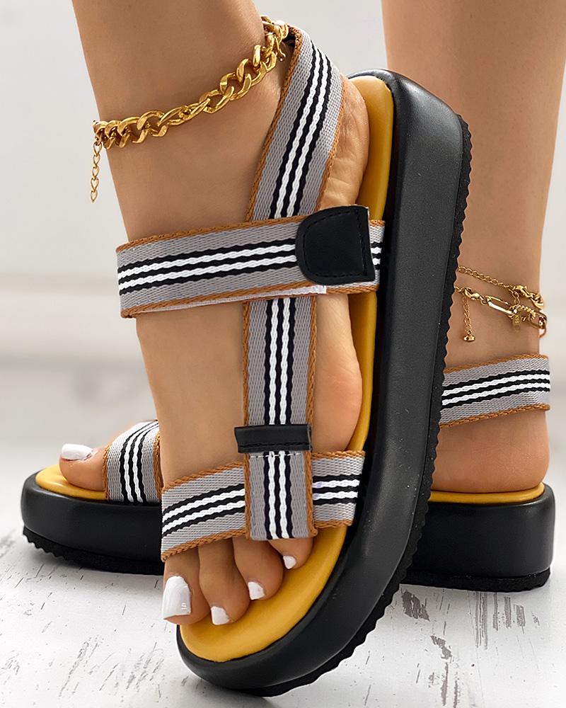 

Striped Slingback Platform Beach Sandals, Black&yellow
