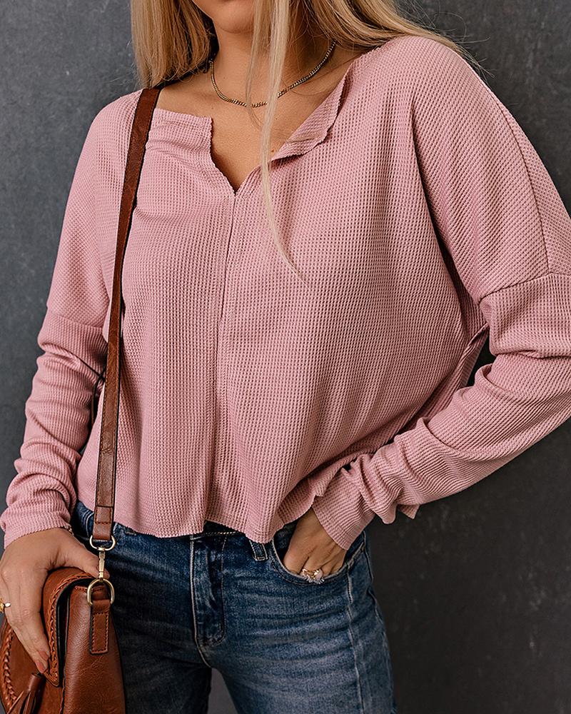 

Long Sleeve Notch Neck Knit Top, Pink