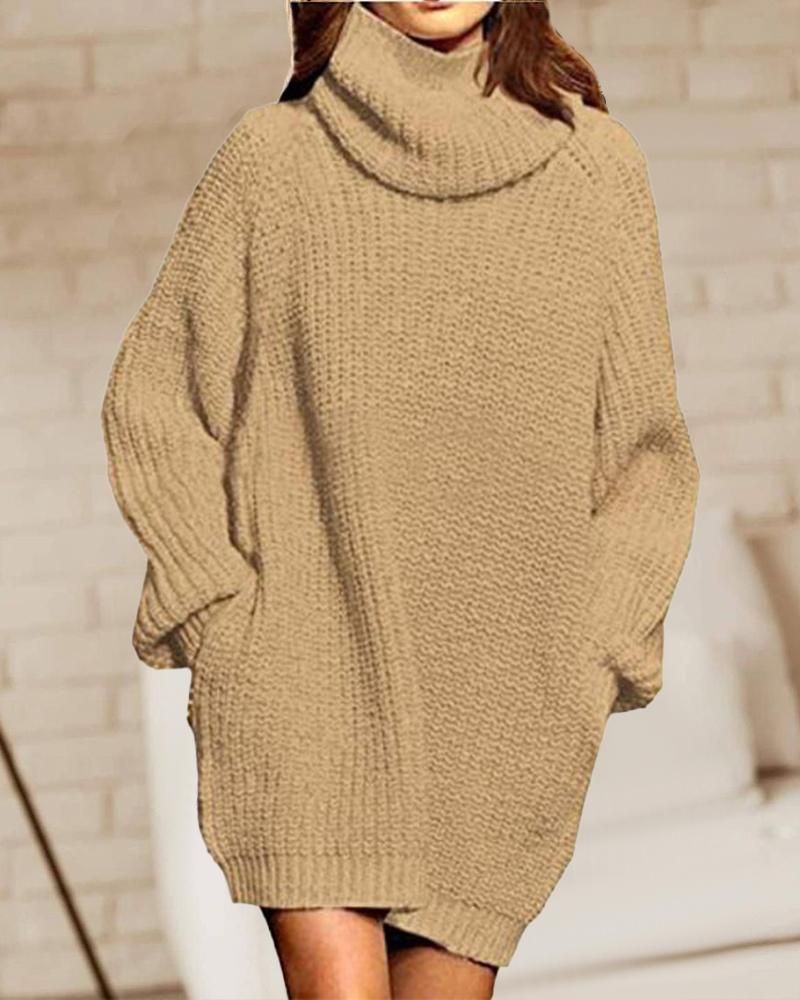 

Long Sleeve Turtleneck Chunky Knit Sweater, Khaki