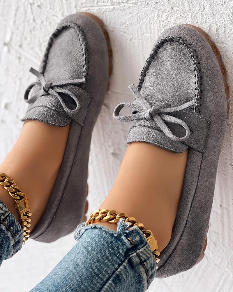 

Bowknot Design Slip-On Loafers, Gray