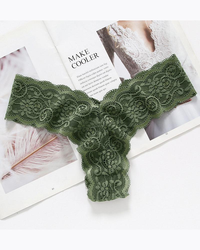 

Lace Low Waist Skinny Thong Panties, Green