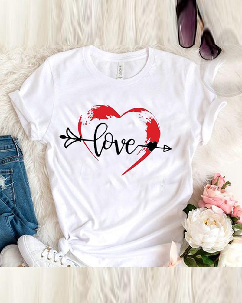 

Letter Heart Print Casual T-shirt, White