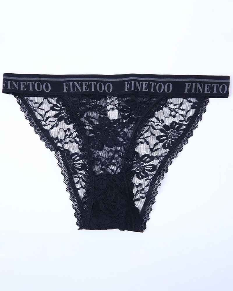 

Letter Print Crochet Lace Skinny Panty, Black