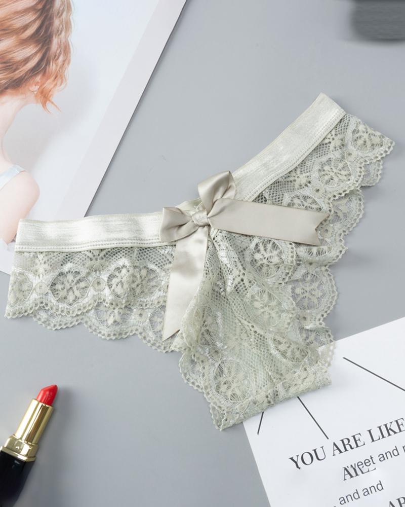 

Bowknot Decor Crochet Lace Skinny Panty, Green