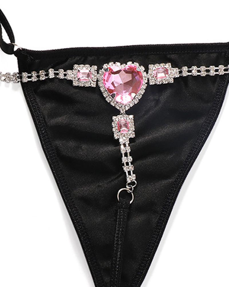 

Rhinestone Chain Decor Thong Panty, Black