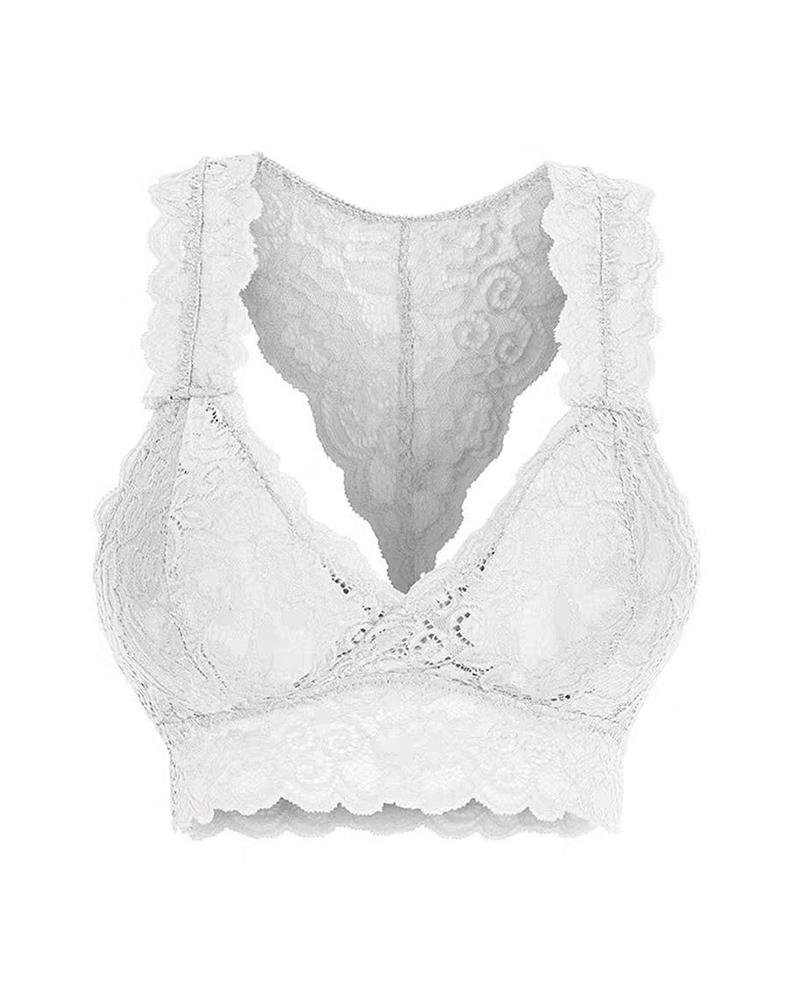 

Plain Lace Trim Bra, White