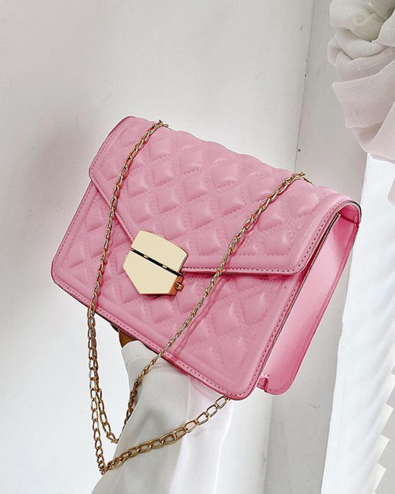 

Quilted Lock Chain Strap Flap Shoulder Bag, Pink