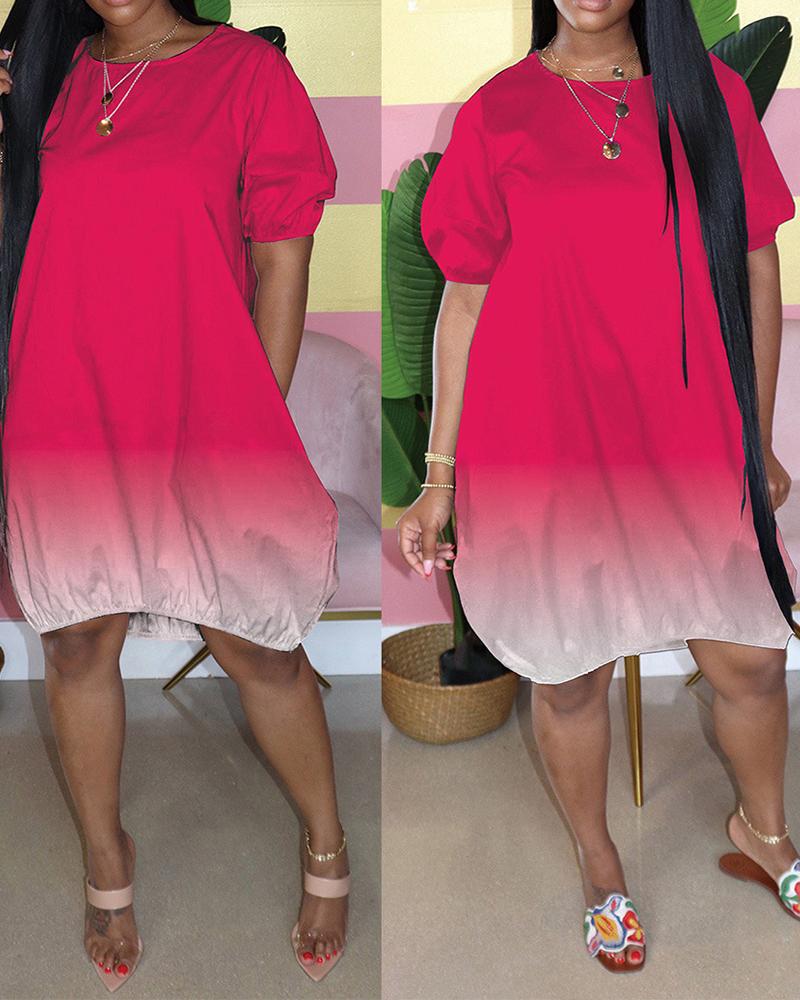 

Collorblock Short Sleeve Casual Dress, Hot pink