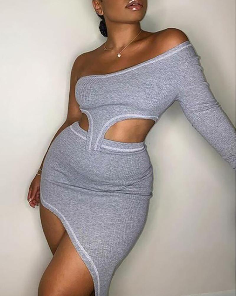 

One Shoulder Top & Irregular Midi Skirt Set, Gray