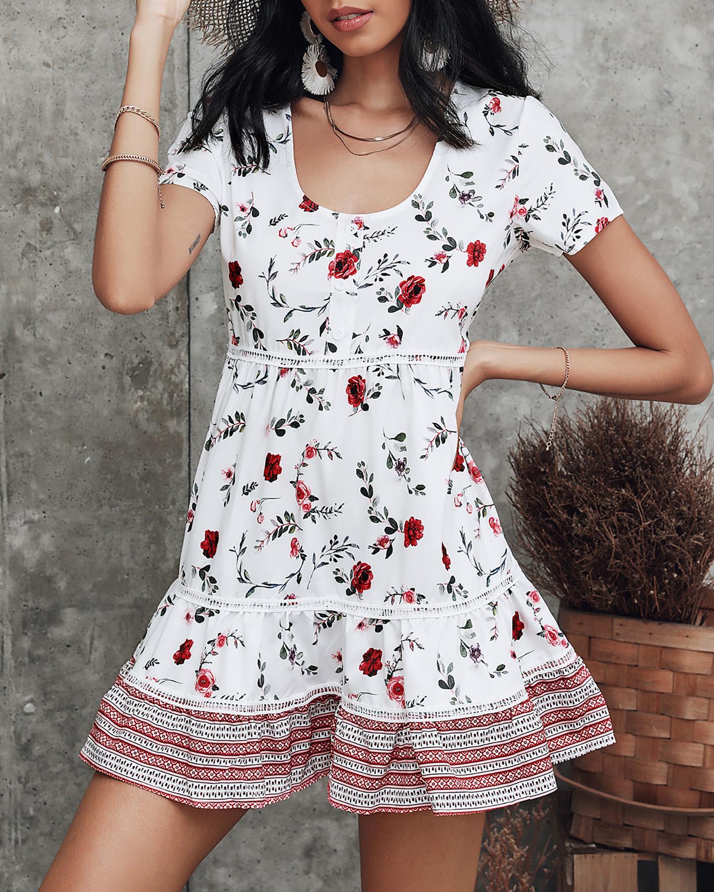 

V Neck Peasant Mini Dress, White