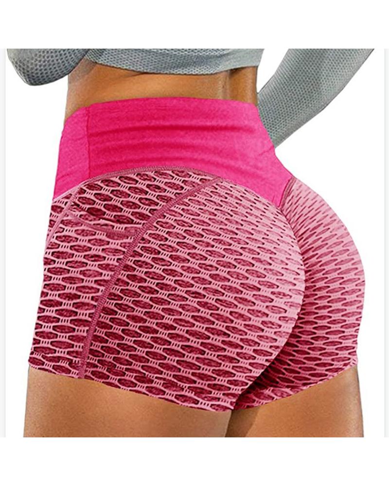 

Breathable Honeycomb Textured Butt Lifting Yoga Active Shorts, Hot pink