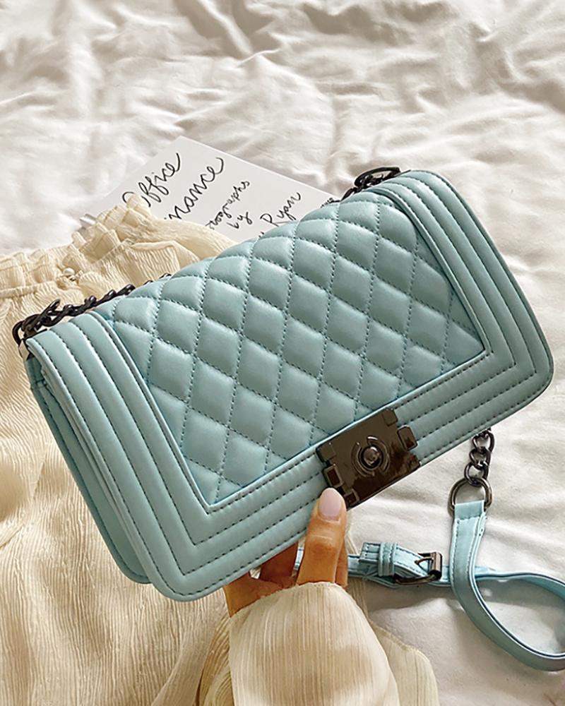 

Lock Quilted Chain Crossbody Bag, Blue