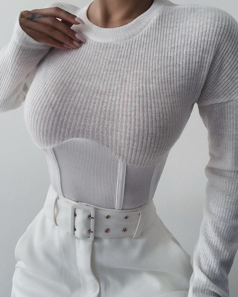 

Logn Sleeve Corset Skinny Top, White