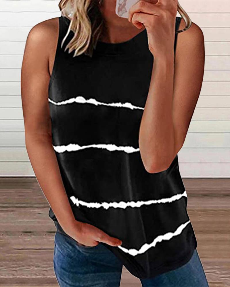 

Tie Dye Print Round Neck Casual Tank Top, Black