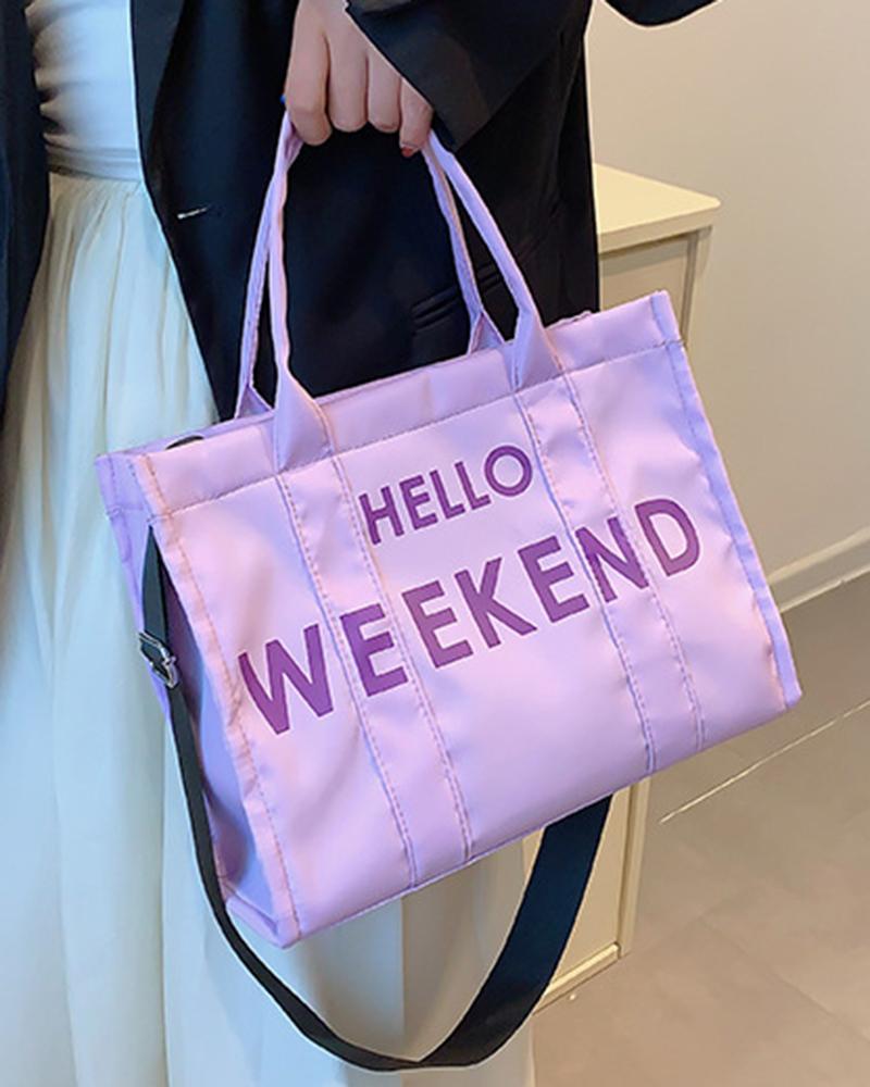 

Hello Weekend Letter Print Large Capacity Tote Bag, Purple