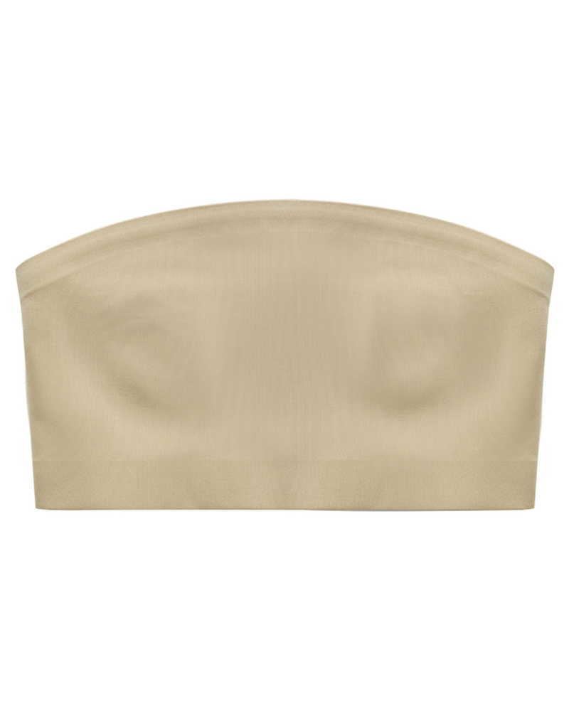 

Bandeau Padded Seamless Crop Top, Beige