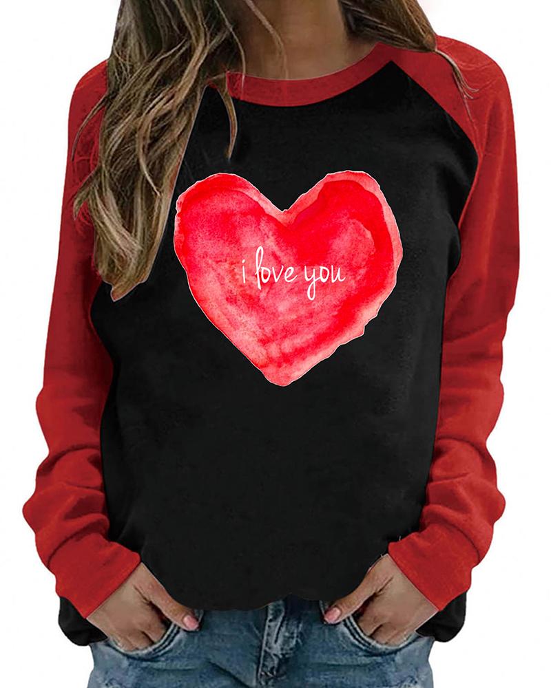 

Valentine' Day Graphic Letter Print Colorblock Top, Style3