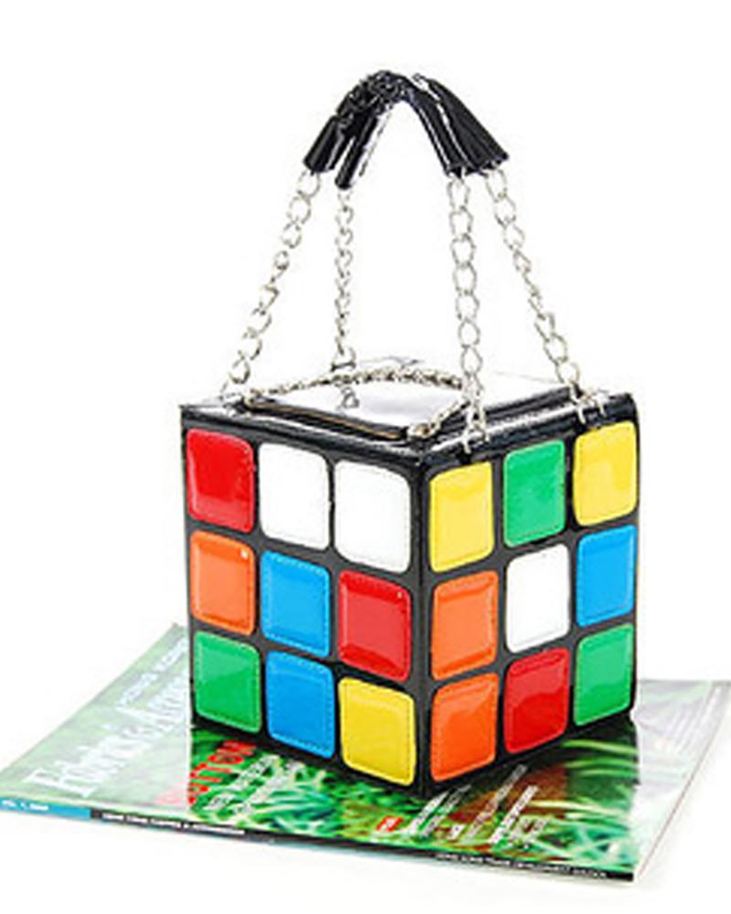 

Chain Colored Cube Box Bag, Multicolor