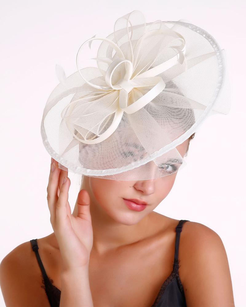 

Bowknot Fascinator Hat Feather Sheer Mesh Headband Bridal Wedding Cocktail Tea Party Headwear, Apricot