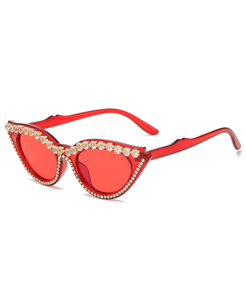 

1Pair Rhinestone Cat Eye Frame Sunglasses, Red
