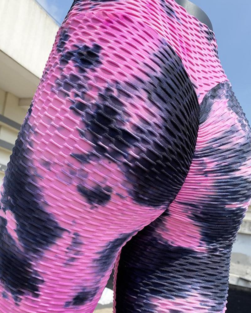 

Tie Dye Fishnet Skinny High Elastic Yoga Pants Active Pants, Pink