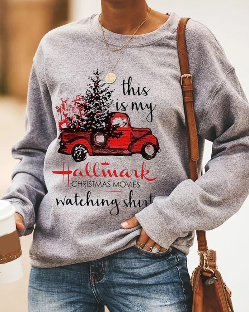 

Christmas Letter Car Print Long Sleeve Casual Sweatshirt, Gray