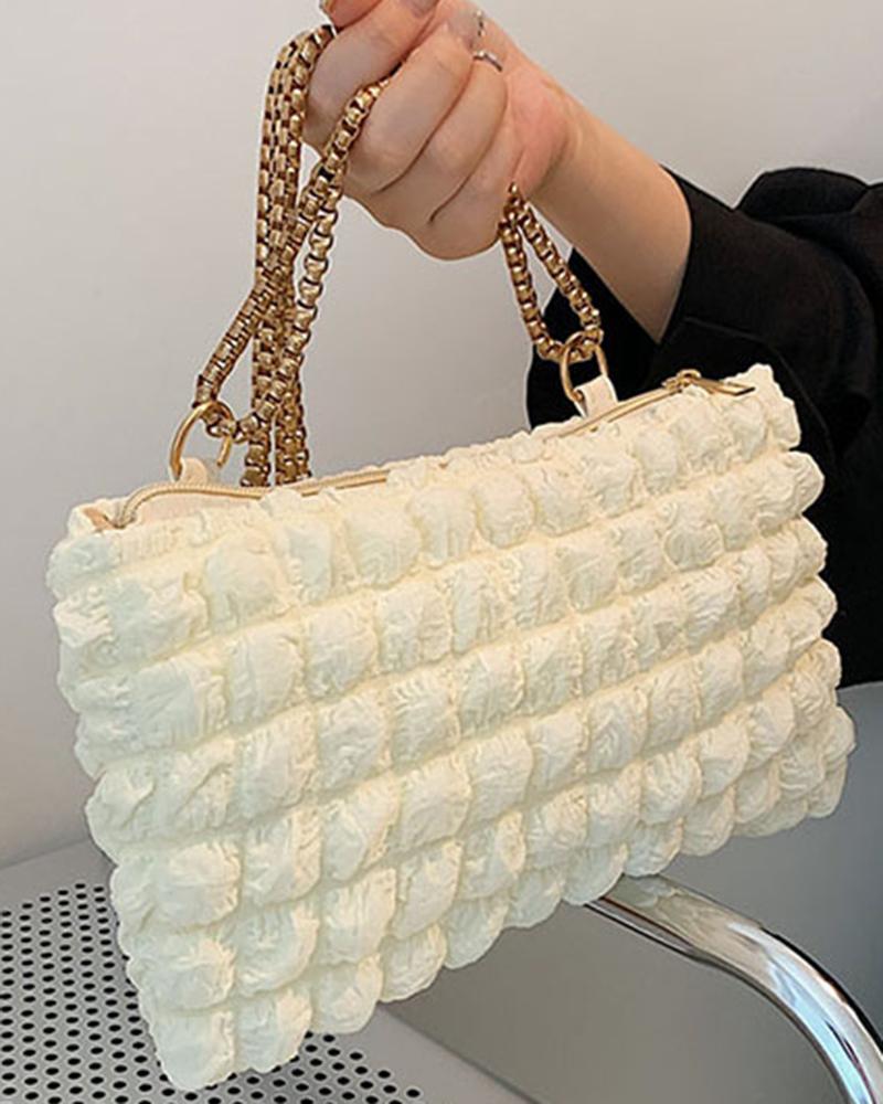 

Bubble Textured Zipper Design Square Shoulder Bag, White