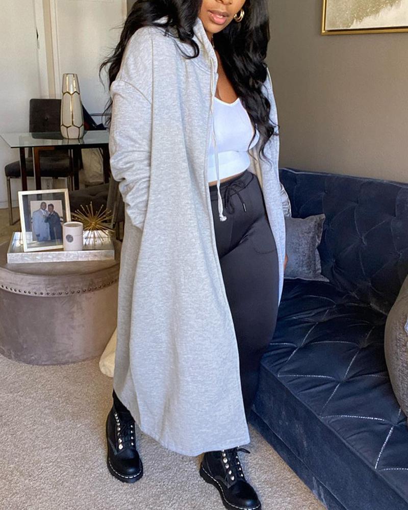 

Pocket Design Hooded Longline Coat, Gray