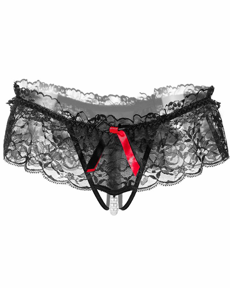 

Ruffles Colorbock Crochet Lace Bowknot Decor Thong Panty, Style2