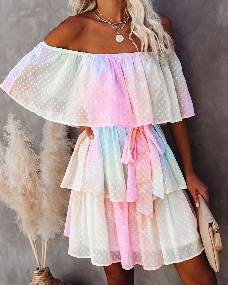 

Gradient Off Shoulder Ruffles Dress, Multicolor