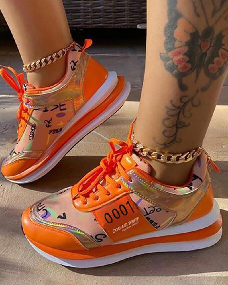 

Lace-up Letter Graphic Pattern Muffin Sneakers, Orange