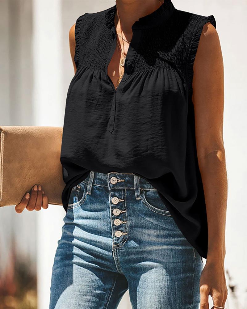 

Sleeveless Frill Hem Shirred Top, Black